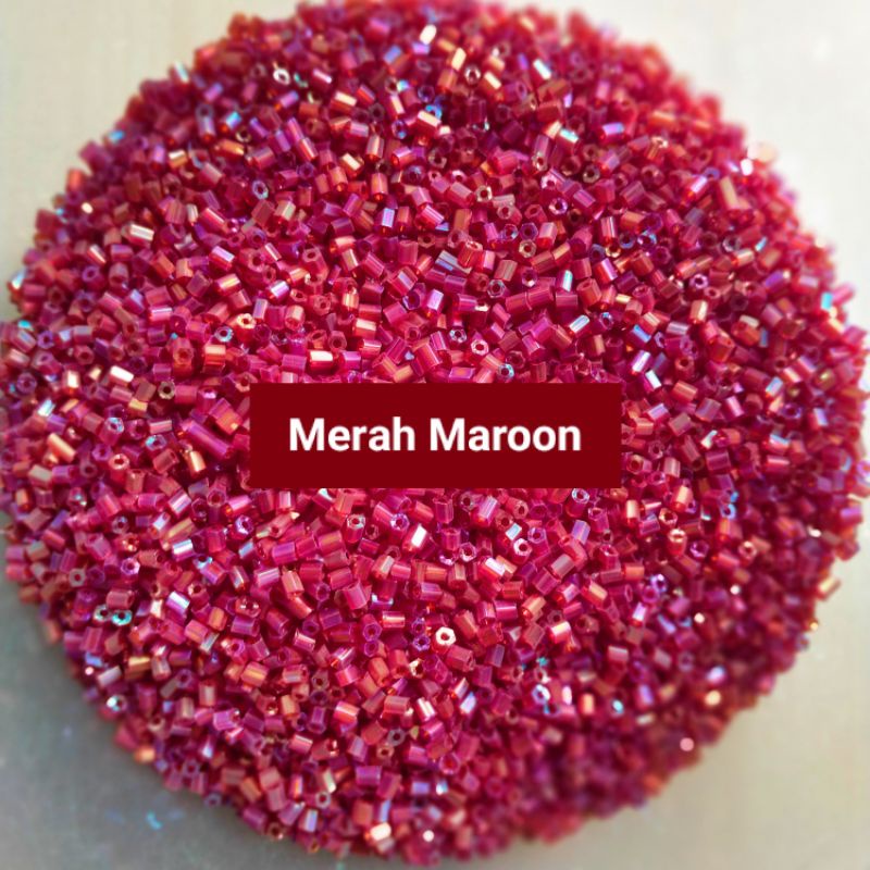 Mote Payet Bambu Patah Uk-2MM Merah Maroon Pelangi - 10Gram