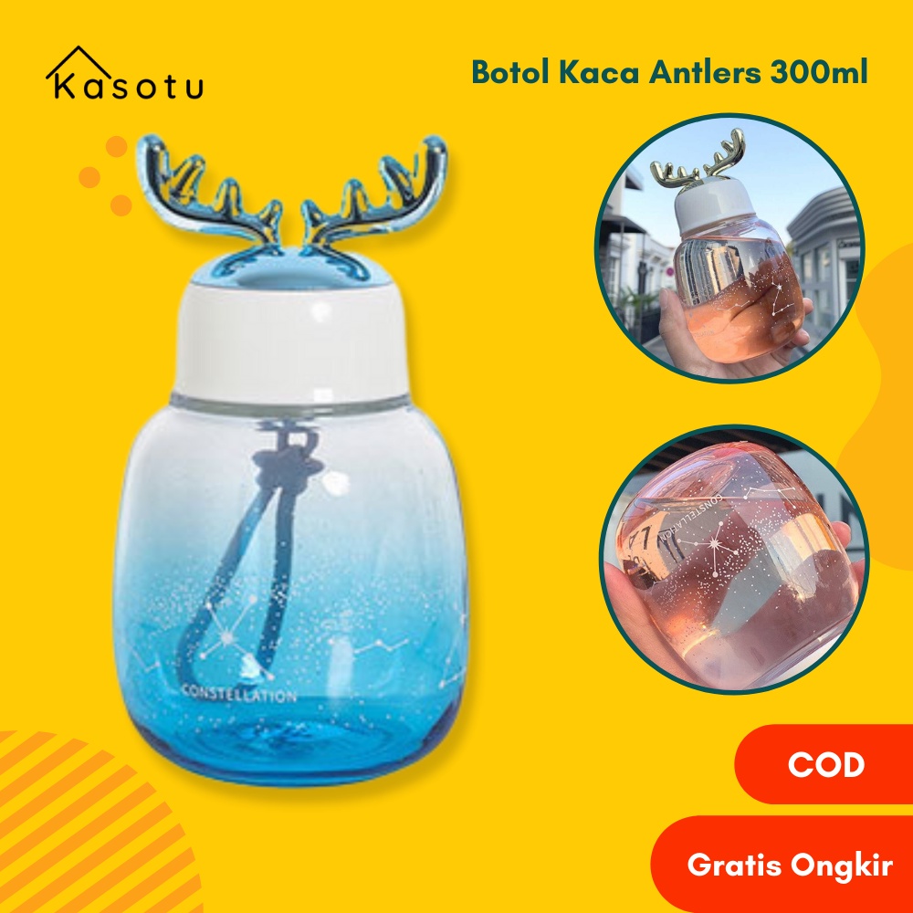 Botol Tempat Minum Kaca 3D Antlers Glass Cup Karakter Kekinian Korea Viral Anak Lucu Animal 300 Ml P