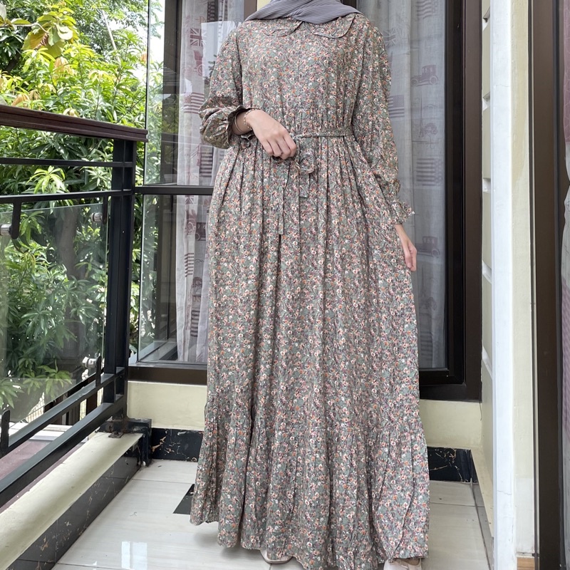 [SIZE STANDAR VOL 1] Floral dress maxi dress panjang gaun casual bunga wanita-Sage