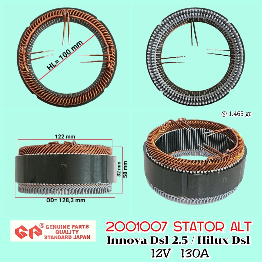 Stator Alternator GP Innova Diesel 2.5 / Hilux Diesel 2.5 12V 130A