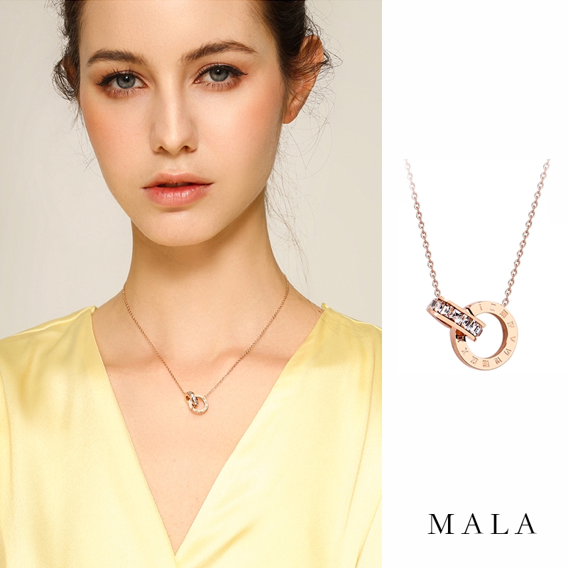 Kalung Titanium Steel Warna Rose Gold dengan Liontin Angka Romawi untuk Wanita