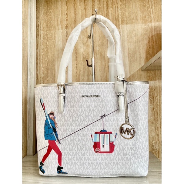 Tas Kerja Wanita Branded MK Jet Set Girls Medium Carryall Tote Bright White Multi