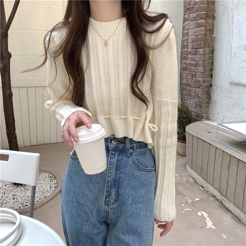 Korean Sweater Crop Top Polos Wanita Lengan Panjang