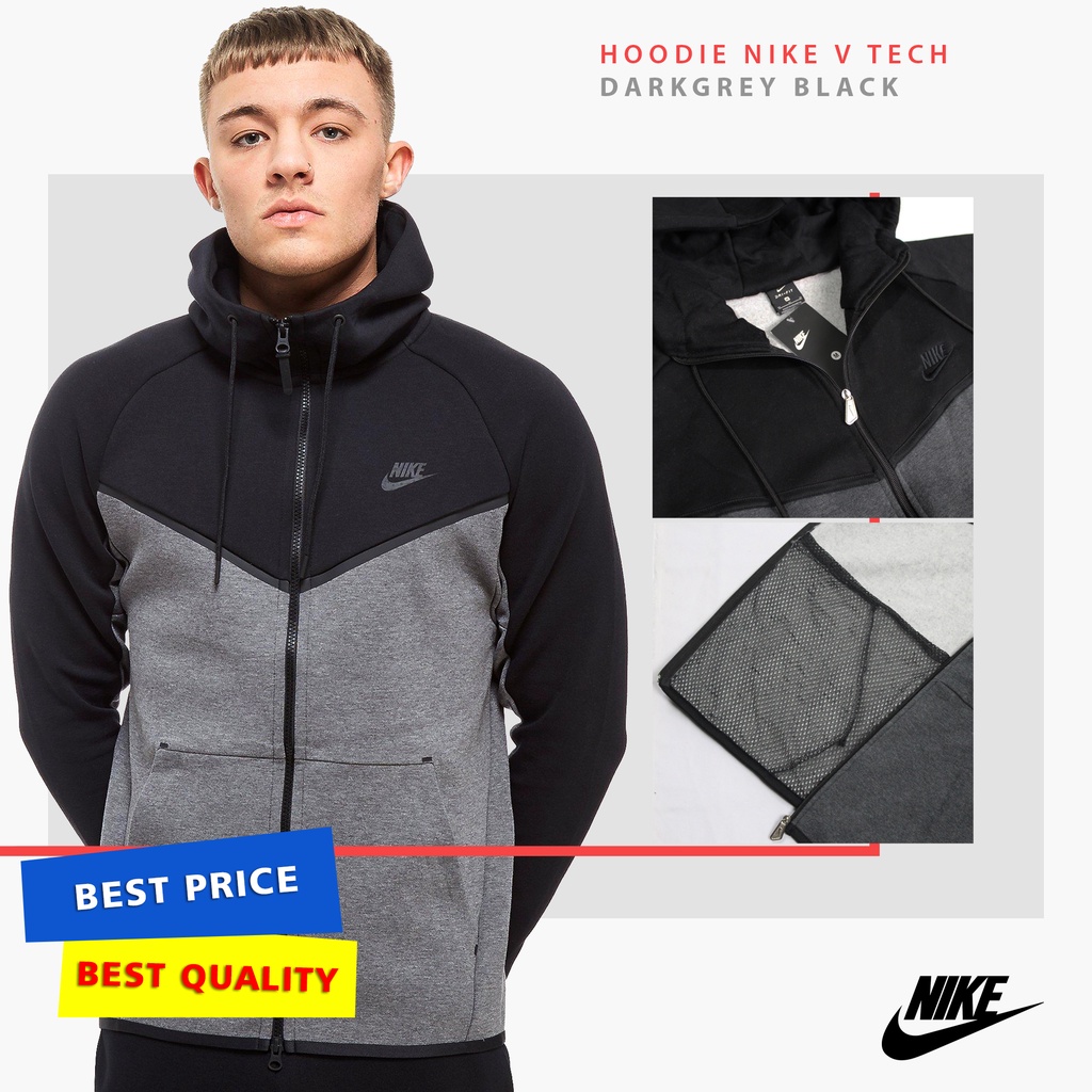 JAKET HOODIE NIKE V TECH KOMBINASI DARKGREYBLACK GRADE ORI bisa untuk pria dan wanita