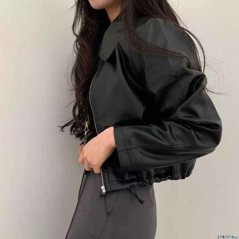 Mantel Kulit Antik Wanita 2020 Baru Longgar Hitam Pu Jaket Wanita Single Breasted Punk Pendek Faux Kulit Mantel Mujer