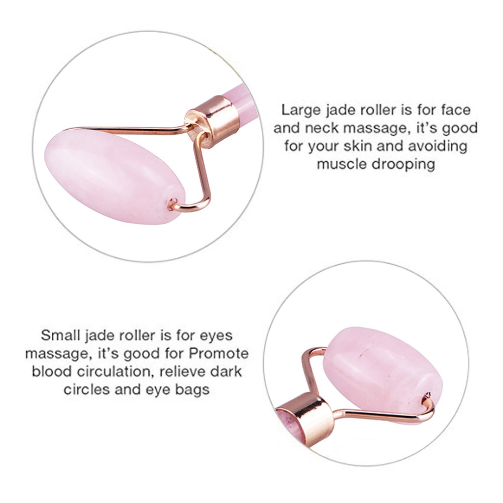 Double Head Natural Pink Crystal Jade Massage Roller V Shaped Facial Guasha Face Beauty Tool Set