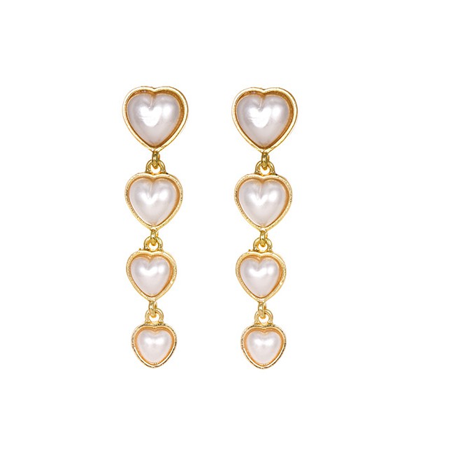 LRC Anting Tusuk Fashion Gold Alloy Pearl Love Stud Earrings F91337