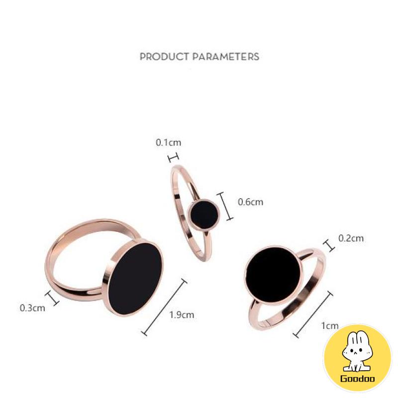 Cincin Titanium Premium Anti Karat Lapis Emas 18K Bentuk Bulat Cincin Wanita Bulat Hitam Anti Hitam -Doo