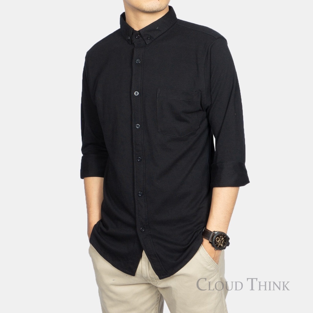 Kemeja Pria Lengan Panjang Hitam |  Black Original Cotton Pique Best Quality