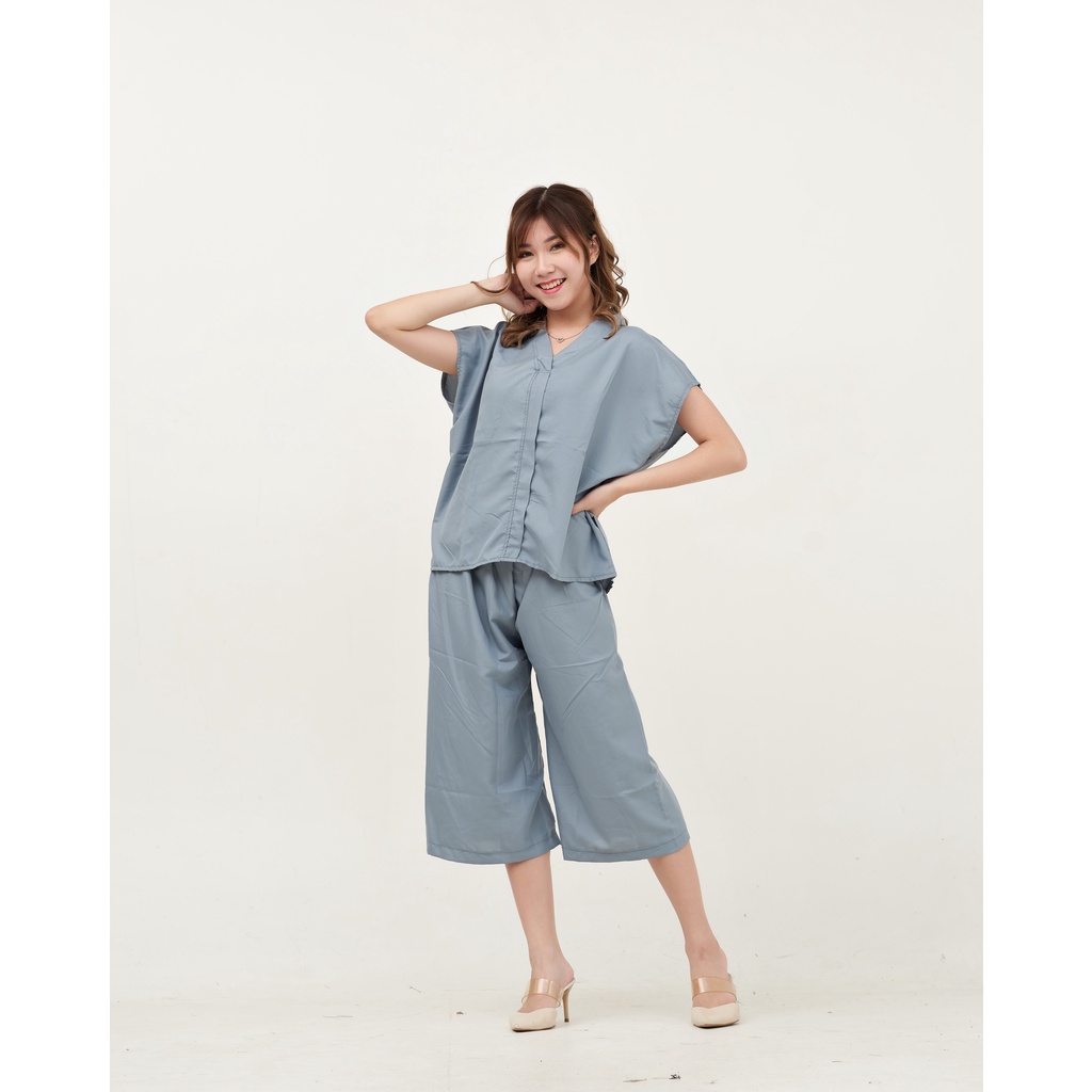 IZANY Piyama Dewasa Daily ONE SET V / SET Kulot Kimono PLAIN Polos-GREEN PASTEL PLAIN