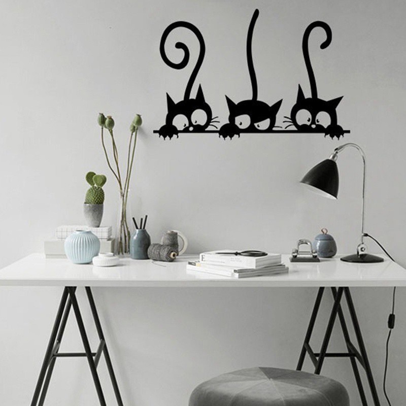 Removable Three Black Cat Wall Stickers/Art Decal Mural DIY Dekorasi Kamar Tidur Stiker Dinding/Pesta DIY Craft Hiasan Rumah Stiker