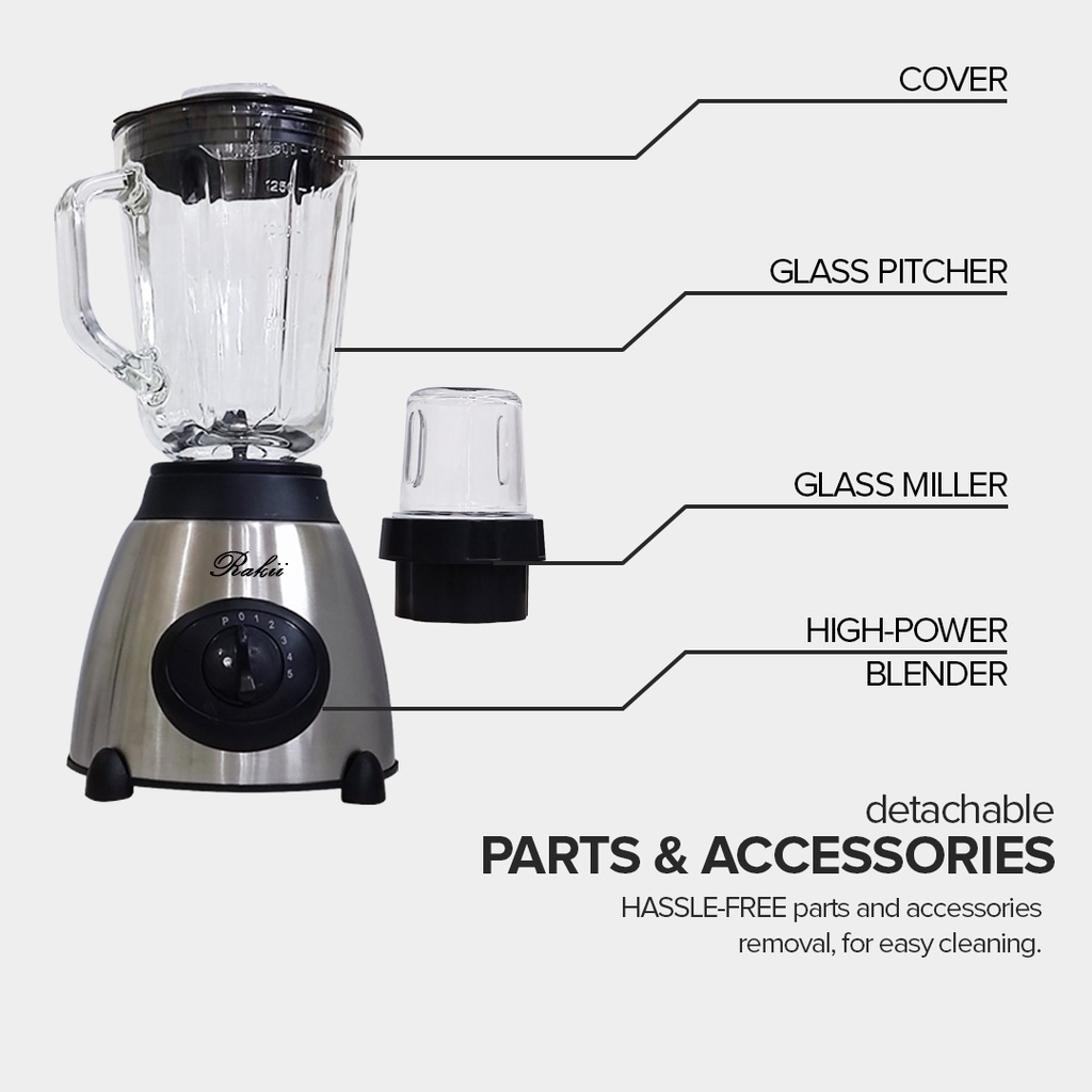 Blender Stainless Gelas Kaca Tebal Rakii - Blender 2 in 1 Stainless High Speed - Blender Import