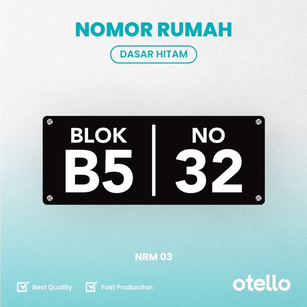 Nomor Rumah Akrilik Premium Custom Papan Alamat Rumah Acrylic Timbul 3D Huruf Angka Minimalist Otello NRM 03