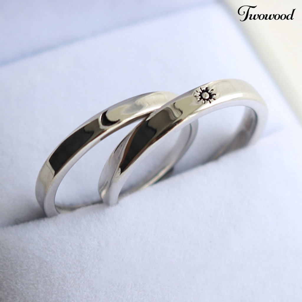 Twowood Couple Ring Moon Sun Korean Style Jewelry Temperament Bright Luster Finger Ring for Valentines Day