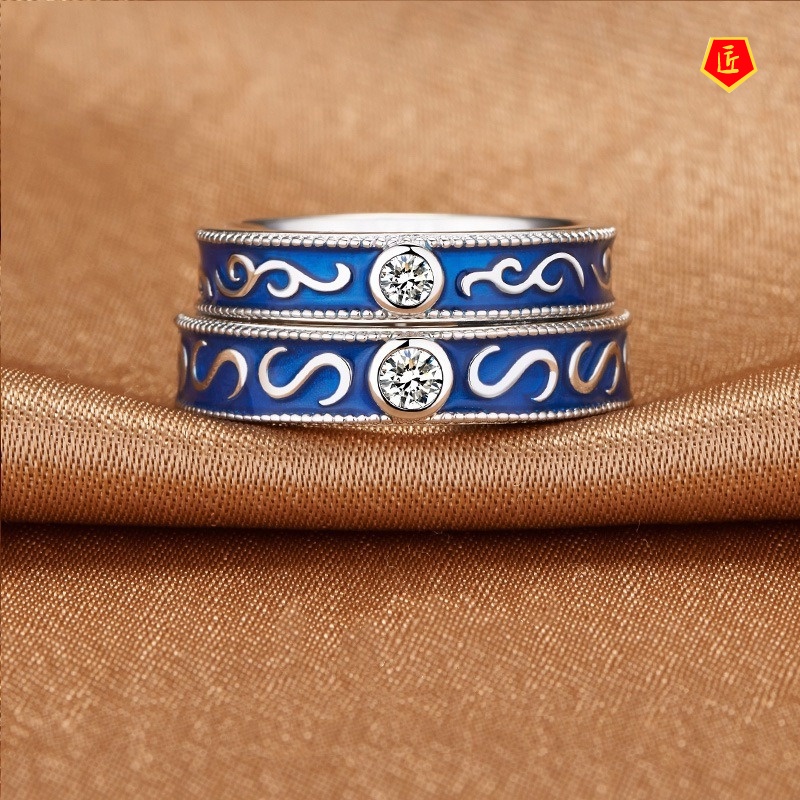 [Ready Stock]Vintage Blue Ring Fashion Personality Couple