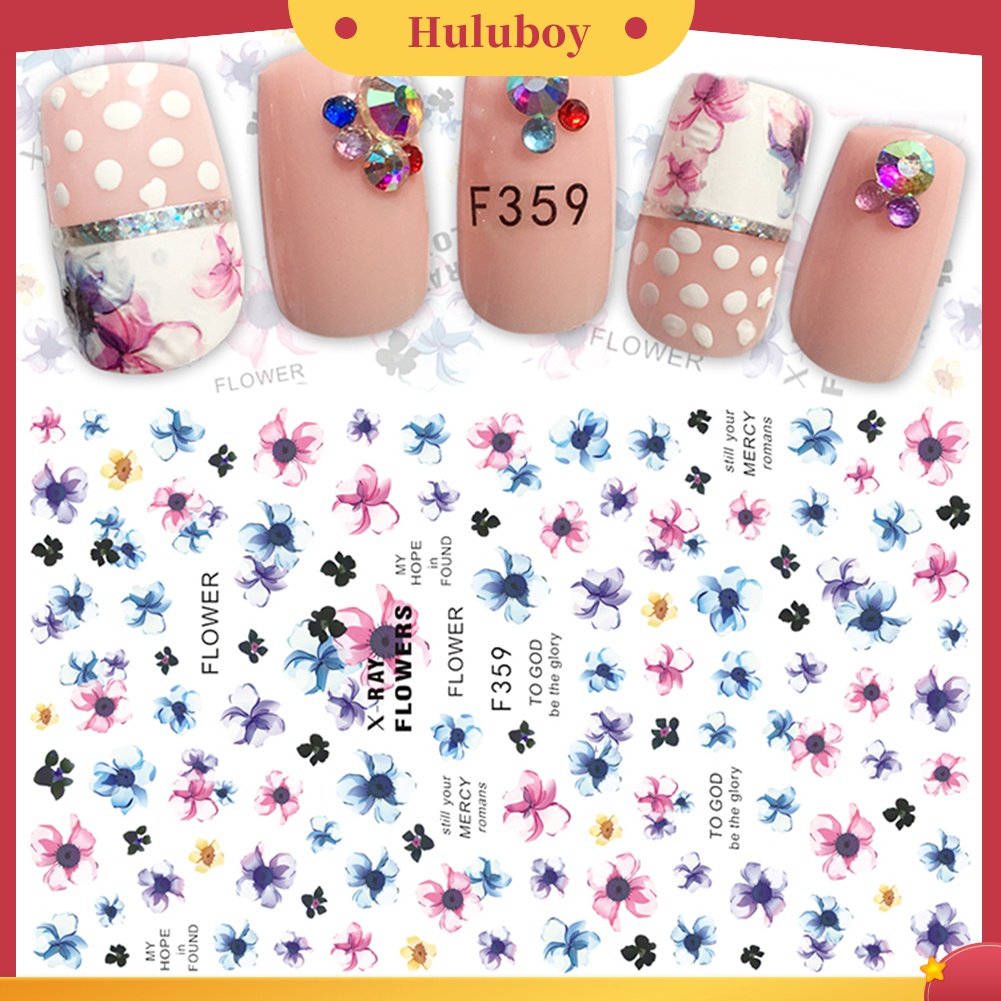 Huluboy Huluboy♡ Stiker Kuku Motif Bunga Multi Pola Untuk Dekorasi Manicure Wanita