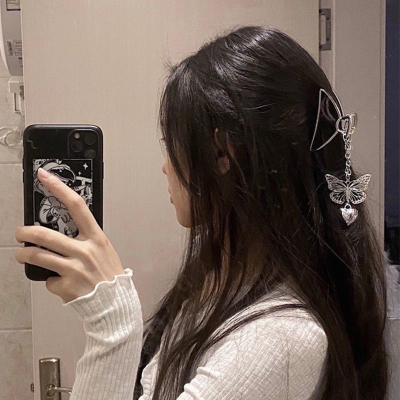[ACKER] jepit rambut gaya korea jepit rambut jantung kupu-kupu liontin untuk wanita