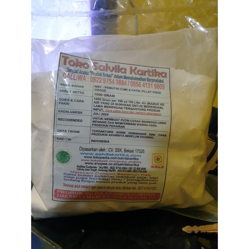 

MBT Perikanan budidaya tangkap, pemutih fillet ikan patin, cumi cumi, kikil, bahan kantong ikan