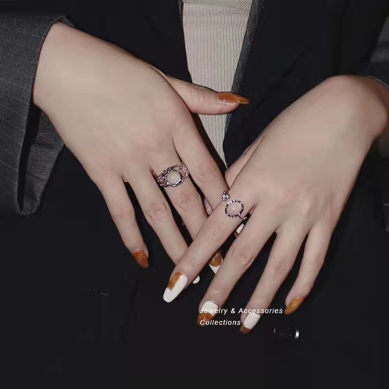 IFYOU Cincin Jari Opal Bud Warna Silver Gaya Korea Untuk Wanita