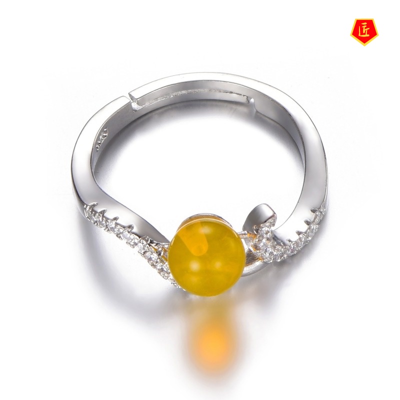 [Ready Stock]Amber Ring Ethnic Style Retro Yellow All-Matching