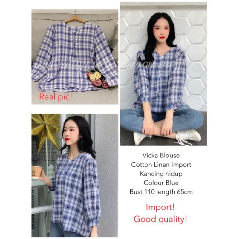 TOP VICKA BLOUSE FIS / Pakaian Atasan Wanita Blouse Motif Flanel Casual Import Premium Harga Murah