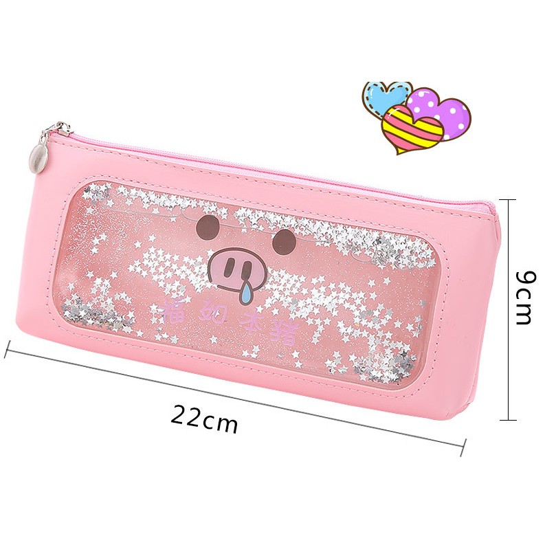 Tempat Pensil GLITTER Goyang MEDIUM Gambar BABI PIGGY Lucu / Tempat Alat Tulis Karakter BABI GLITER