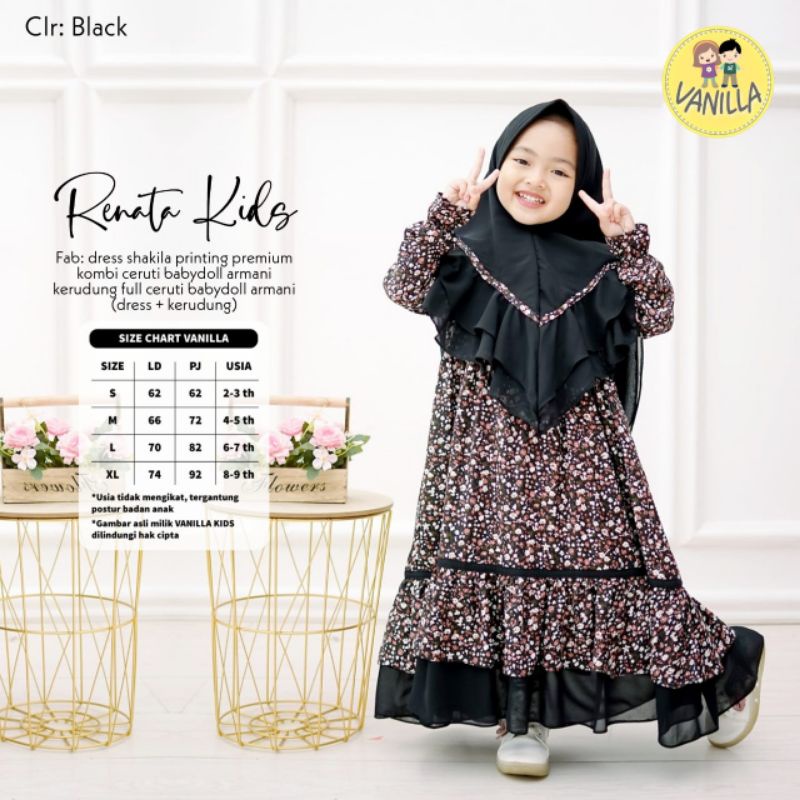 Gamis anak terbaru Renata kids ceruty mix shakila printing by vanila