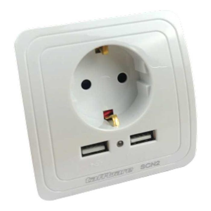 Taffware Stop Kontak Dinding EU Plug dengan 2 USB Port - SCN2