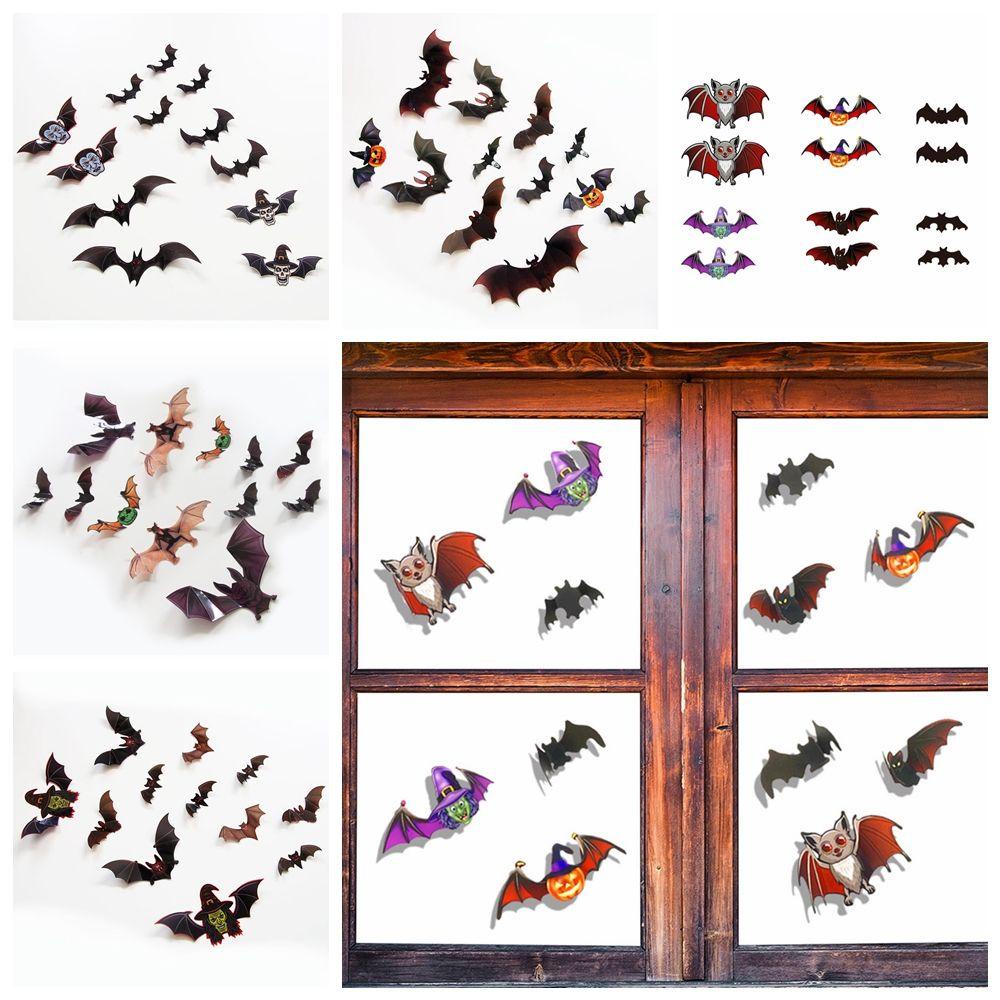 Solighter 12 Pcs Halloween Bat Stiker Hadiah Festival Perlengkapan Pesta Ornamen Kartun Labu