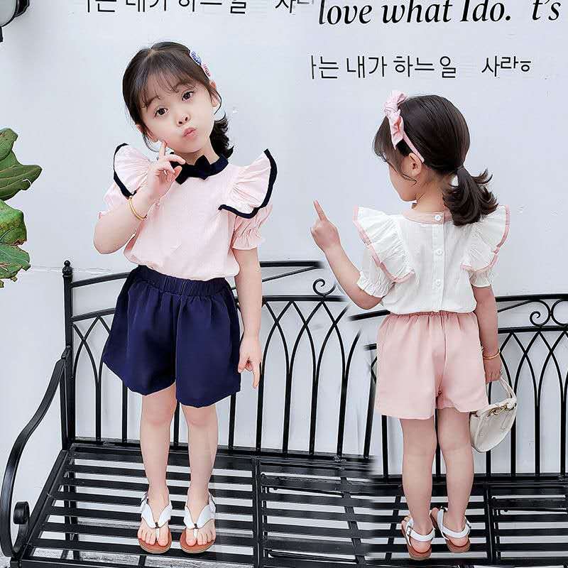 Setelan Anak Perempuan Import Lengan Pendek Setelan Celana Pendek Anak Perempuan Import