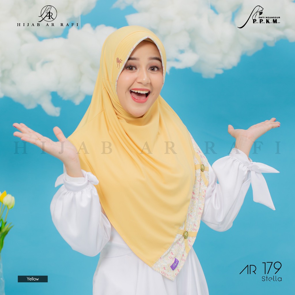 Terlaris Hijab Arrafi AR 179 Jilbab Bergo Instant Antem Eskudo Ar Rafi  List Motif Kerudung Stella-yellow