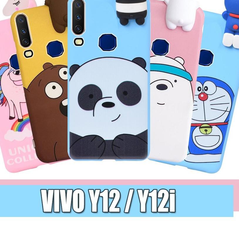 Best JHJ Case VIVO Y12s Y12i Y12 Softcase intip Karakter Doraemon Panda Pony Grizzly Ice Bear FJ Bur