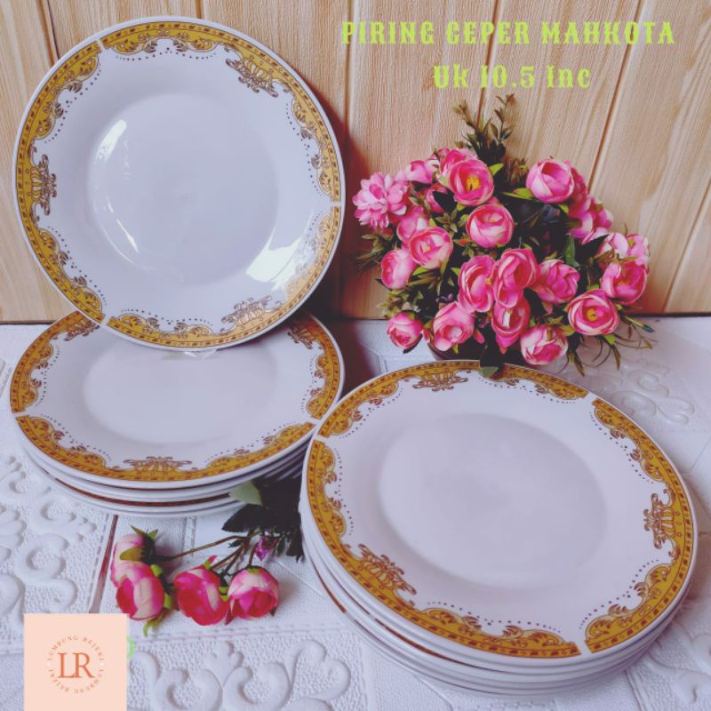 PIRING KERAMIK SAJI 10.5INC / PIRING KERAMIK SAJI PUTIH LISH EMAS / PIRING KERAMIK SAJI MAHKOTA