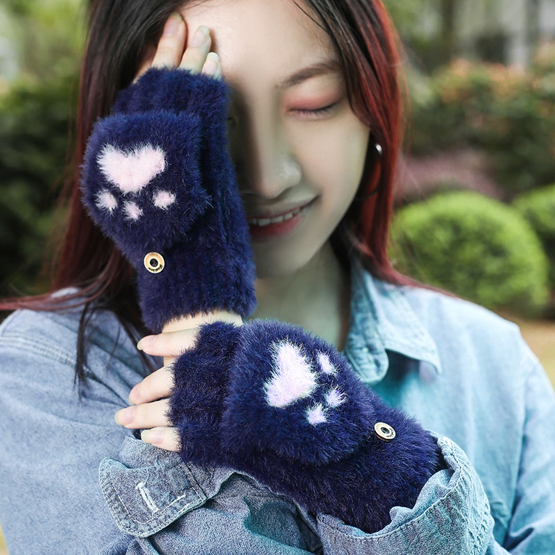 KN-37 sarung tangan bulu paw kucing nekomimi musim dingin wanita winter gloves half finger