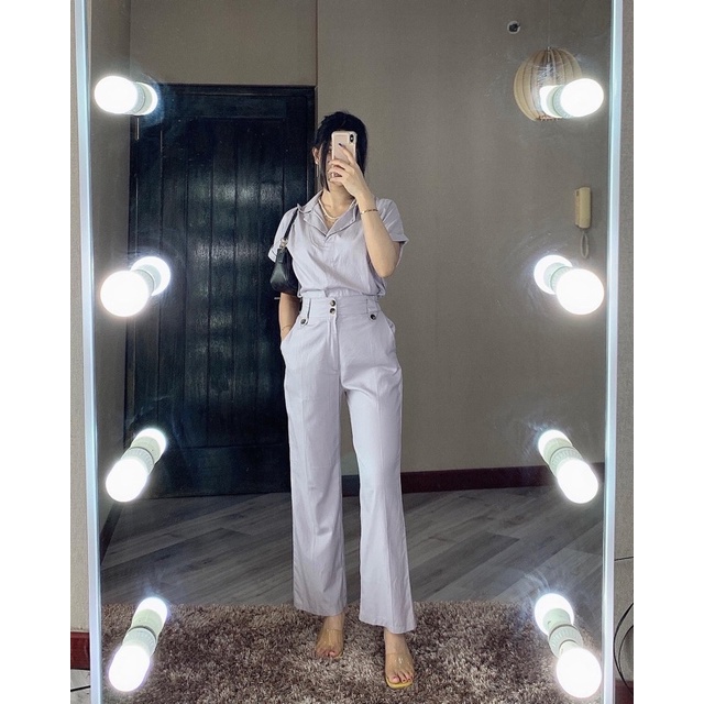 PRILY SET SETLN294 SETELAN CELANA KULOT DAN ATASAN-Grey Lilac