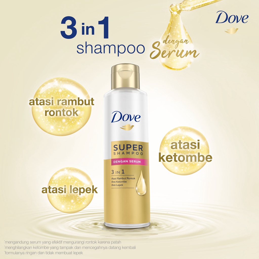 Dove 3 In 1 Super Shampoo Hair Serum 125Ml - Anti Lepek Anti Ketombe Anti Hair Fall-5
