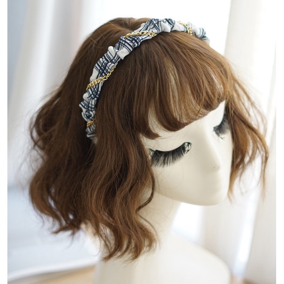 Bando Bandana Wanita Korea Trendy Motif Polos Simple Rantai Tweed Gati