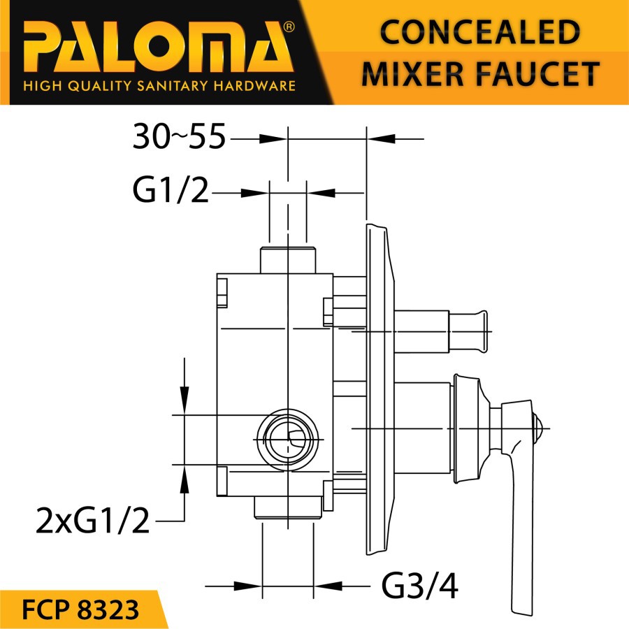 PALOMA FCP 8323 Keran Mixer 4 Lubang Tanam Dinding Tembok Kran Air