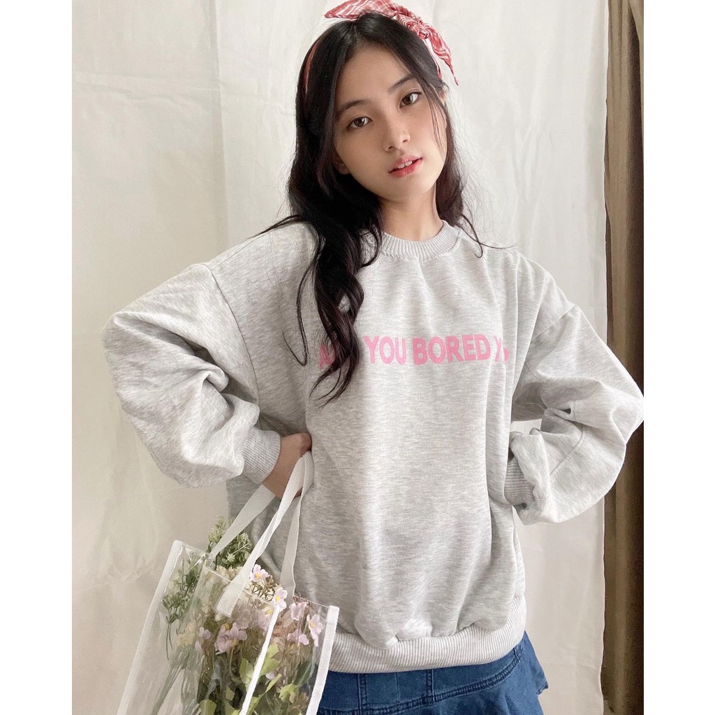 ARE YOU BORED Basic Sweater Crewneck Remaja Wanita Style Korea NR