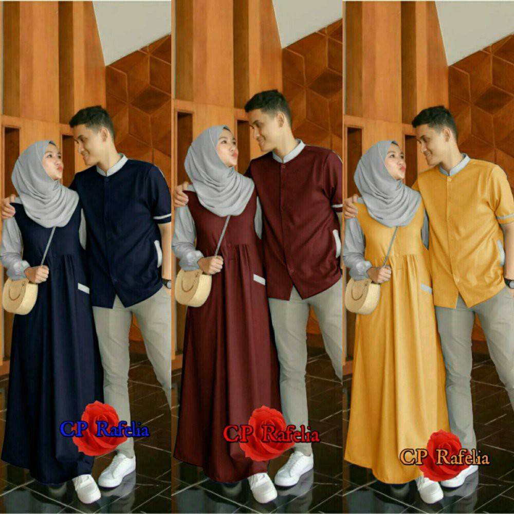 BAJU COUPLE GAMIS MURAH NAVY MAROON MUSTARD RAFELIA BUSANA MUSLIM PASANGAN DNCIJ DENEICOLLECTION