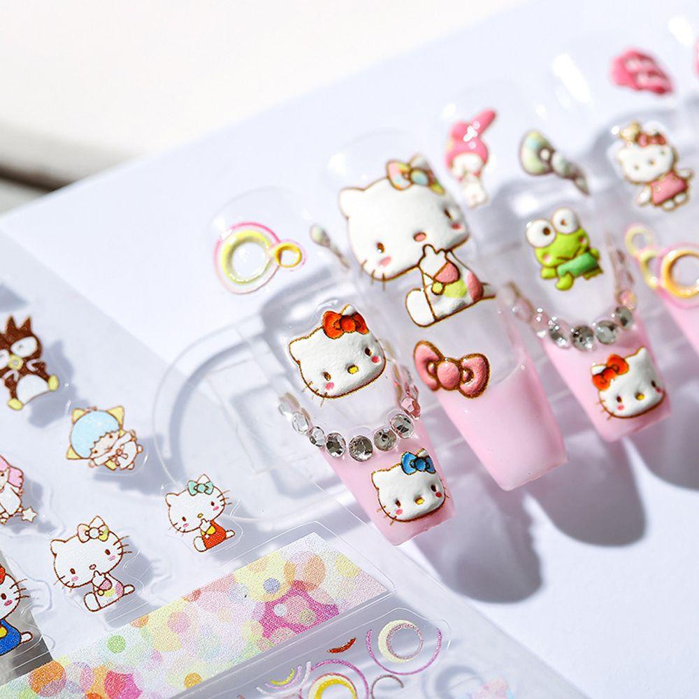 [Elegan] Kartun Stiker Kuku Wanita Lucu Kitty Kucing Flamingo Blueberry Kue Perekat Diri Dekorasi Nail Art DIY