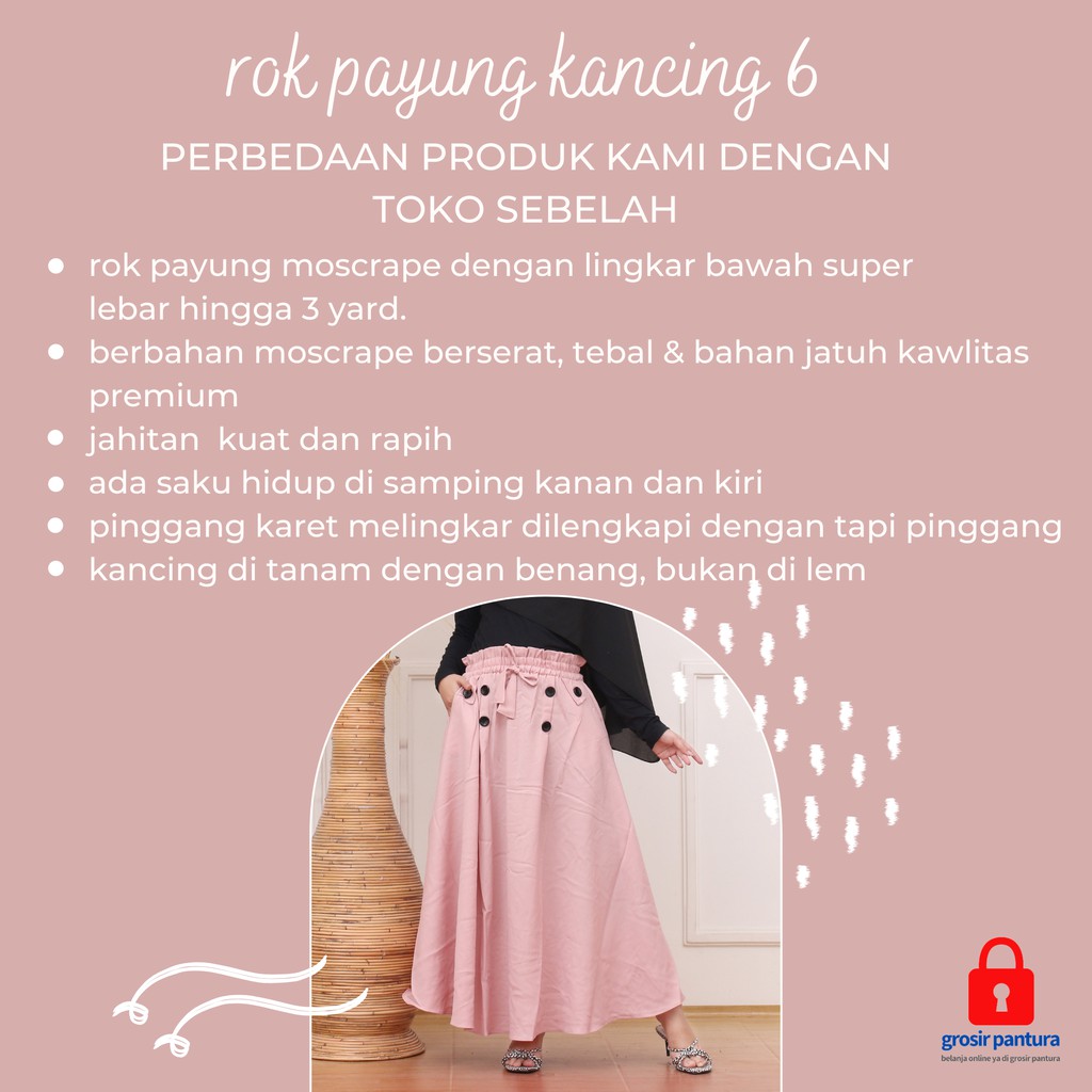 Rok Panjang Payung Jumbo Hitam Wanita Remaja Bahan Moscrape Premium