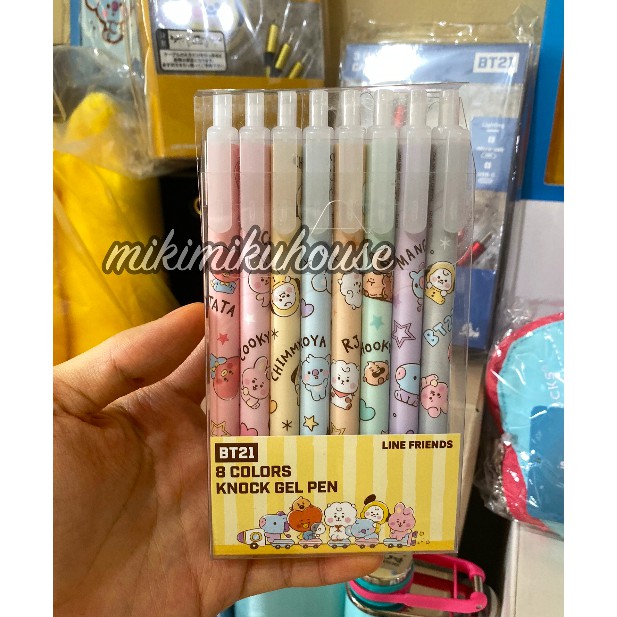 

OFFICIAL BT21 KNOCK PEN GEL 8 PCS PEN WARNA SET STATIONERY COLOR COLORS KOREA MONOPOLY PENCIL CASE