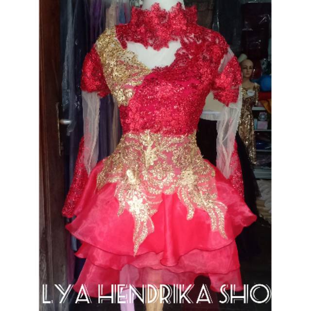 Atasan kebaya modern merah gold