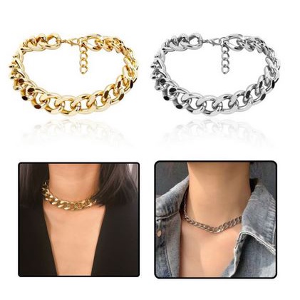 Kalung Choker Retro Rantai Besar Pipih Edgy Style Chain Necklace