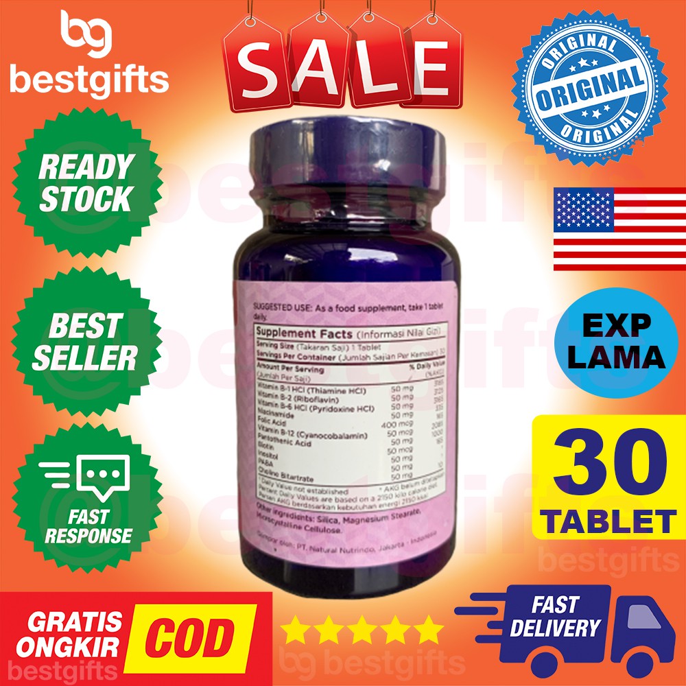 WELLNESS MEGA B COMPLEX VITAMIN VIT B METABOLISME ANTI STRESS RASA CEMAS FUNGSI OTAK SARAF 30 TABLET