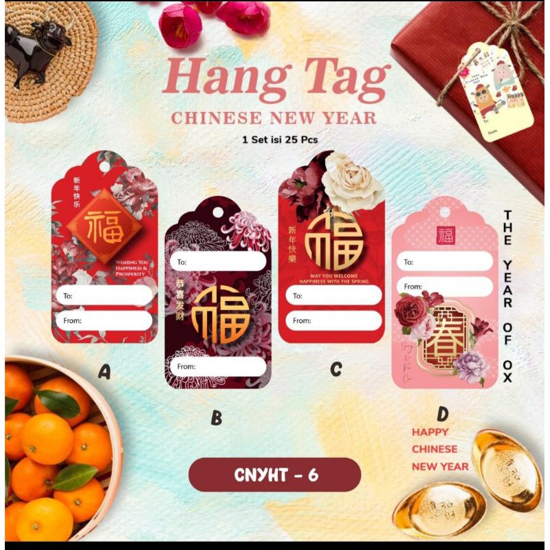 

Hang Tag kartu Ucapan Lucu Label Hampers kotak Imlek CNY Sincia kerbau cow