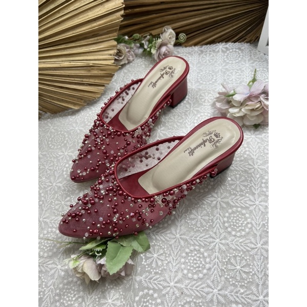 sepatu wedding shoes Rafaizoutfit merah marron tinggi 5cm tahu