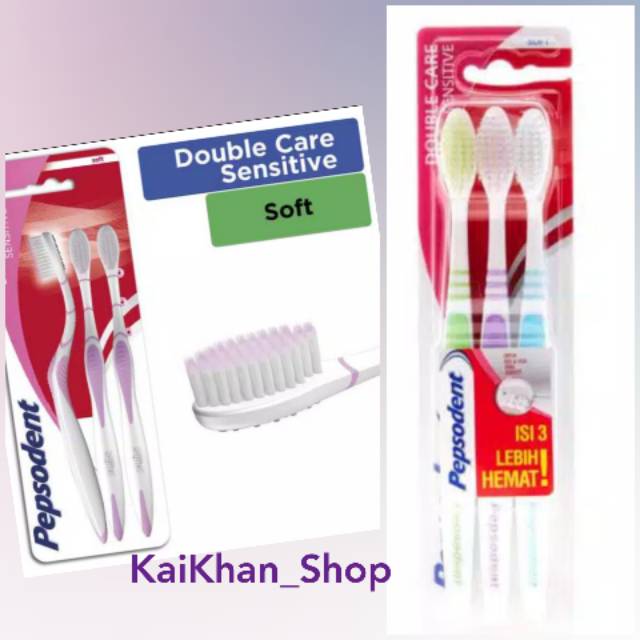 Pepsodent Sikat Gigi Double Care Sensitive / Clean 3pcs (MiX Warna)