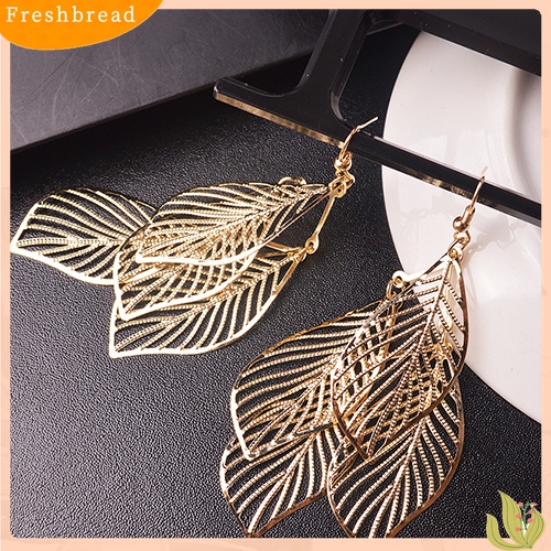 【Fresh】Women's Retro Baroque Style Cluster Hollow Leaves Tassels Hook Dangle Earrings